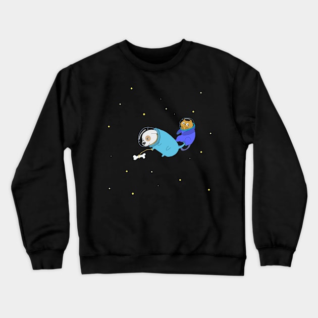 dog and cat in space astronauts Crewneck Sweatshirt by FromBerlinGift